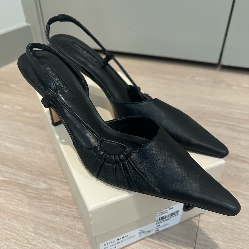 Tony Bianco Black Pointed Slingback Heels